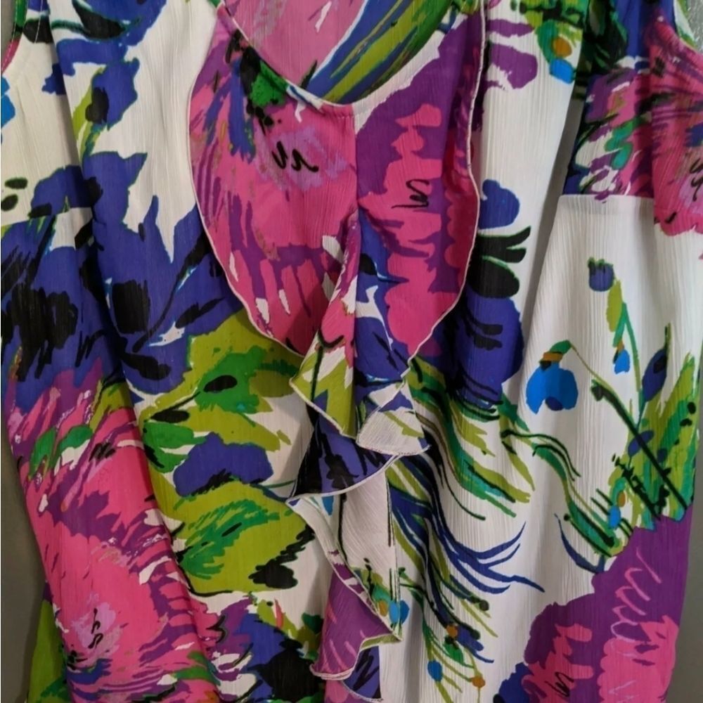 LANE Bryant 14 Lined Sleeveless Tank Floral fall spring shell Easter vacation - Picture 3 of 5